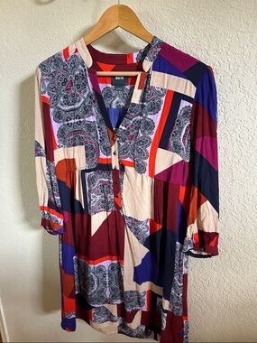 Maeve Multicolor Patchwork Paisley V-Neck Tunic dress size 8